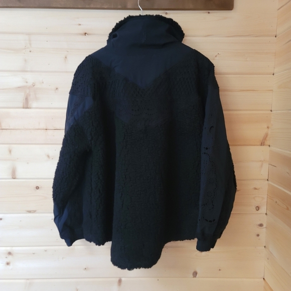 Free People,  Seaside Crocheted Sherpa Fleece Jacket in Black, Size S -NWOT - Picture 7 of 15